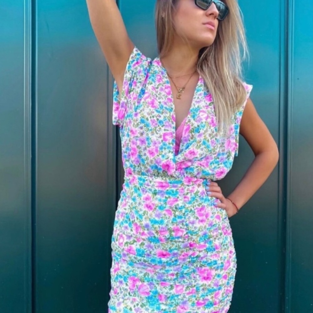 Zara Printed Ruching Dress - Picture 4 of 5